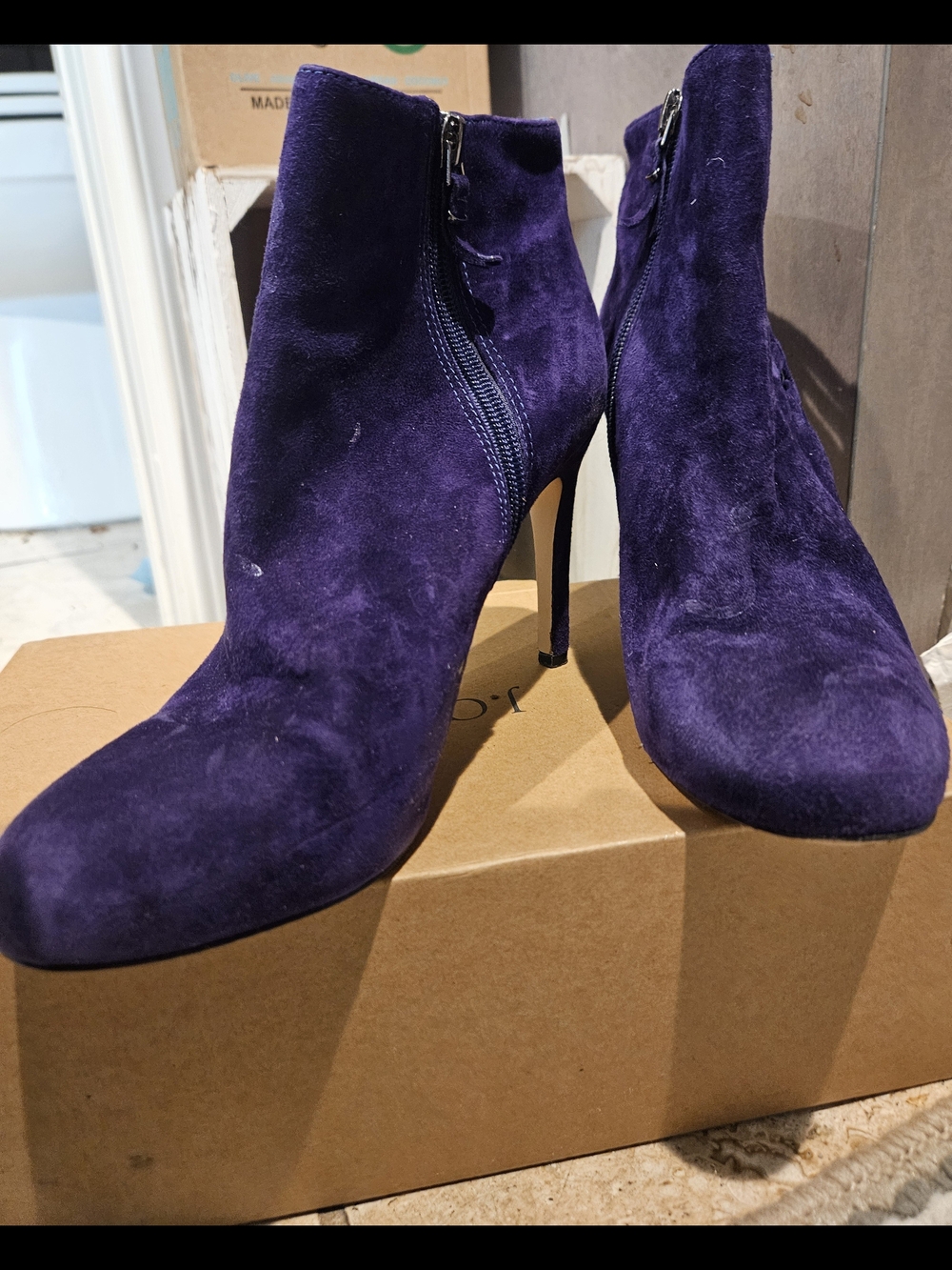 Via Spiga Deep Purple Suede Stiletto Ankle Boots